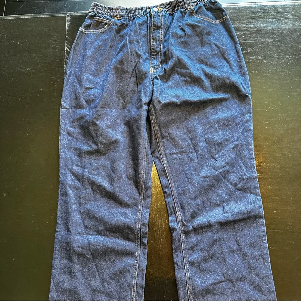 Haband Size 42 Flannel Lined Warm Elastic Waist Dad Jean Wide Leg Bootcut